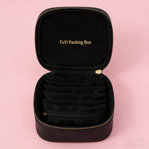 Hot-selling Light Luxury Rectangle <b>Jewelry</b> Box Necklace Ring Anti-oxidation PU <b>Leather</b> Zipper Closure Portable Women's <b>Jewelry</b> - Product Image 1