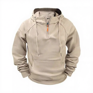Sweat-shirt à capuche gris pour homme, col zippé, manches raglan, en molleton bouclette, coupe ajustée, respirant, décontracté, pour l'automne 2027 - Product Image 6