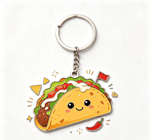 <b>Cute</b> Taco Metal Key Chain Enamel Food <b>Keyring</b> Silver Color Gift Accessory for Bag and Car - Product Image 4