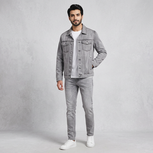 Veste en jean formelle élégante pour homme, best-seller, col montant, à capuche, pour l'automne, avec design vintage, respirante et confortable - Product Image 1