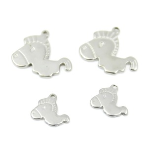 Pendentif breloque licorne en acier inoxydable, forme cheval à bascule, apprêt pour bijoux, accessoire DIY, couleur argent, finition lisse - Product Image 3