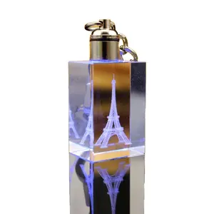 Giá Rẻ 3D Eiffel Tháp Khắc Pha Lê Keychain Tùy Chỉnh Thủy Tinh Bằng Laser Keychain Cho Quà Tặng Sinh Nhật