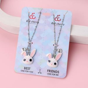 สร้อยคอการ์ตูนกระต่ายน่ารัก2ชิ้น/เซ็ตสำหรับเด็กผู้หญิงชุดสร้อยคอจี้เครื่องรางกระต่ายตาโตทำจากยางเรซินสำหรับเพื่อนรัก - Product Image 5