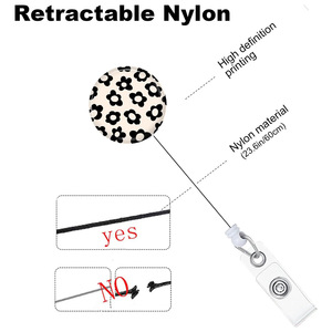 Black petal flower easy-pull buckle <b>spring</b> retractable ID badge scroll with back <b>clip</b> keychain. - Product Image 4