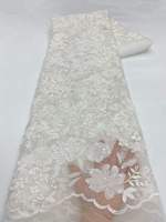 Tissu en dentelle brodée de luxe pour femmes avec motif floral et décoration de paillettes perlées 100% polyester sans élastique
