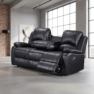 White Air Leather Reclining Sofa Set with Padded Arms and Pillow Back for Living Room Contemporary Style - Product Image 5