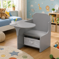 Chaise de bureau tout-en-un grise pour enfants avec table d'appoint intégrée, porte-stylos, tiroir de rangement en tissu, siège d'étude individuel pour tout-petits pour salle de jeux