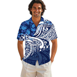 Camicie con bottoni da uomo stile retrò personalizzate e traspiranti alla moda Design tribale <span class=keywords><strong>Elei</strong></span> polinesiano alla moda per la stampa promozionale estiva - Product Image 5