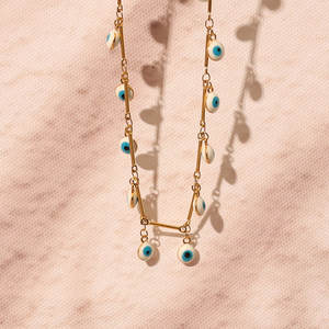 18K 골드 도금 아이 목걸이 보헤미안 초커 목걸이 터키어 변색 무료 방수 스테인레스 스틸 블루 아이 쥬얼리 목걸이 - Product Image 3