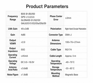 GNSS L1+L2+L5 เสาอากาศแบบแอคทีฟหลายระบบหลายความถี่, ขั้วต่อ SMA-J, รองรับระบบระบุตำแหน่งหลายระบบหลายความถี่ - Product Image 3