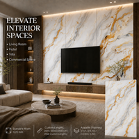 Panneau mural en PVC brillant MORLENX, imitation marbre veiné or blanc, pour projet d'aménagement intérieur de villa de luxe
