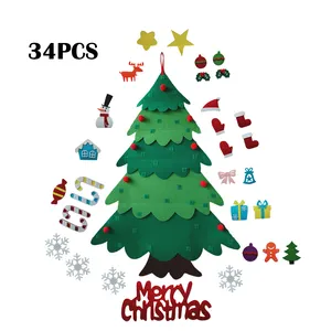 Pohon Natal Lakan Gantung Dinding dengan 34 BH Ornamen Pohon Natal untuk Anak-anak