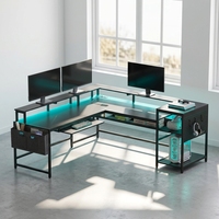 Bureau de jeu PC en bois en forme de L moderne avec étagères de rangement et support pour écran, grand bureau de bureau