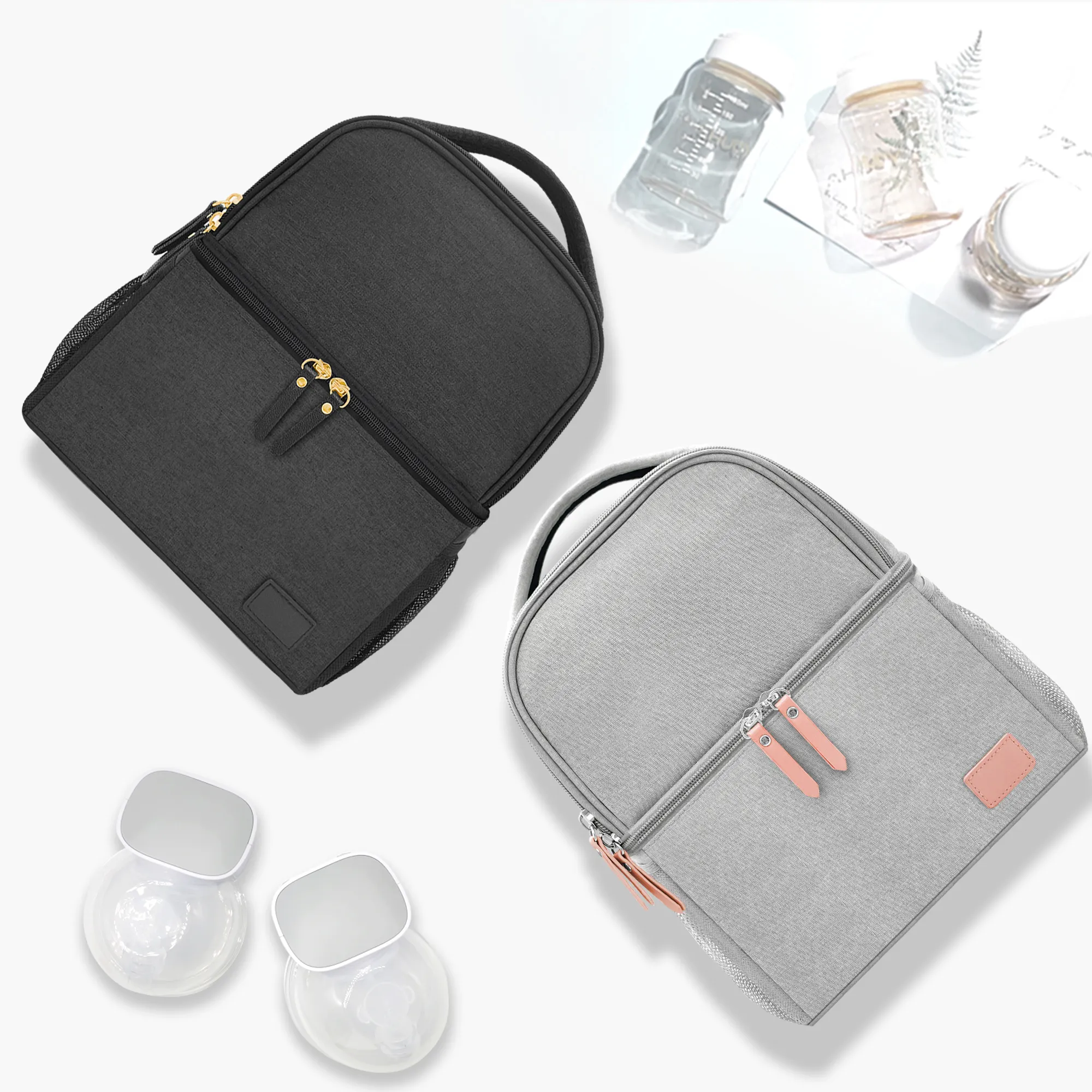 स्तन पंप बैग मां बच्चे को देखभाल बैग फिट सबसे स्तन पंप दूध कूलर के लिए बहुक्रिया 2 रंग निविड़ अंधकार डायपर बैग