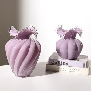 Jarrón Hidropónico de Vidrio Morado Delicado, Botella Creativa con Boca Ondulada, Jarrón Noble para Flores de Mesa, Artesanía - Product Image 2