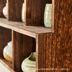 Solid Wood Display Shelf Tea Set Storage Rack Tiered Ornament Organizer For Office <b>Desk</b> Sets - Product Image 3