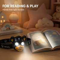 Lampe frontale LED en forme d'animal de dessin animé pour enfants, rechargeable par USB-C, légère, pour la lecture, le jeu, le camping, la randonnée, l'utilisation en extérieur