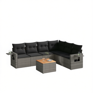 Ensemble de canapés de jardin en rotin gris 6 places, résistant aux intempéries, mobilier d'extérieur au design contemporain - Product Image 1