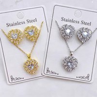 Parure de bijoux étanche en acier inoxydable 316L plaqué or 18 carats avec zircon, comprenant collier, boucles d'oreilles et bague, idéale pour mariage et soirée