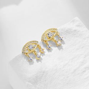 Dylam New Arrival Tiny Design <b>Solid</b> Sterling <b>Silver</b> 18K Gold Plated Hallow Out Dangle 5A Cubic Zirconia Eye Shape Stud <b>Earrings</b> - Product Image 5