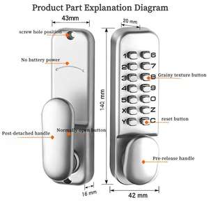 Poignée de porte extérieure durable en laiton brossé, étanche, à double verrouillage, avec clés programmables et serrure à cadenas simple face - Product Image 6