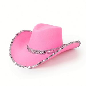 Sombrero de Fiesta Vaquero Occidental para Mujer, de Tela No Tejida, con Borde de Lentejuelas, para Carnaval, Halloween, Viajes y Uso Casual - Product Image 3