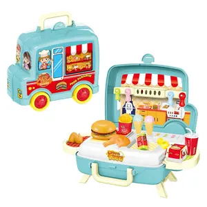 Wholesale kids pretend playing game portable suitcase kitchen toys fast food play set