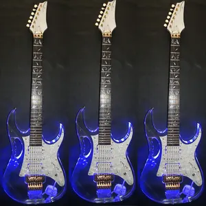 Guitare électrique personnalisée avec perles blanches et cristal clignotant, prix usine en chine