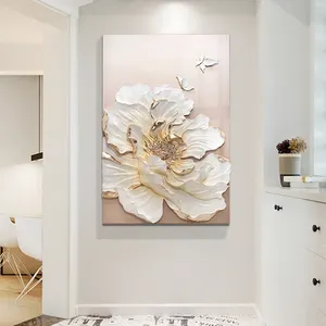 Relife Original Design Gold Hot Sale Luxury Golden Flower 3d Handmade Wall Painting Flower