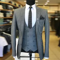 Grey Slim Fit Wedding Suit Set for Men