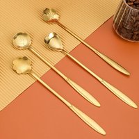 LFS Offre Spéciale cuillère en acier inoxydable Vintage or fleur petite cuillère à café thé fantaisie sucre Dessert cuillère à café Bar café vaisselle