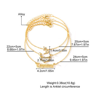 Tobillera de aleación de 12 signos Europea americana para mujer, conjunto de 3 piezas con incrustaciones de diamantes dorados de 12 estrellas de alta calidad para fiestas de joyería - Product Image 2