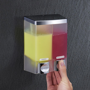 Distributeur mural double <span class=keywords><strong>de</strong></span> <span class=keywords><strong>savon</strong></span> mousse et <span class=keywords><strong>de</strong></span> désinfectant pour les mains rechargeable en plastique pour salle <span class=keywords><strong>de</strong></span> bain - Product Image 1