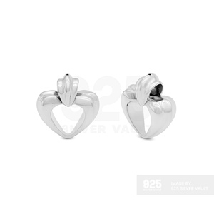 Pendentifs en argent plaqué argent 925 pour femmes, à prix abordables, avec détails rainurés parallèles et motif cœur ouvert, par 925 Silver Vault - Product Image 2