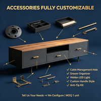 Buffet industriel noir mat personnalisé avec étagère à LED |   Portes sans poignées |   OEM ODM |   Quantité minimale de commande : 1 unité |   Conception 3D Gratuite 48h