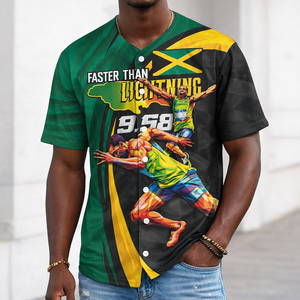 <span class=keywords><strong>Maillot</strong></span> de baseball Jamaican Pride 9.58 Seconds-Faster Than Lightning, impression à la demande, coupe ample et régulière, uniformes de baseball boutonnés - Product Image 1