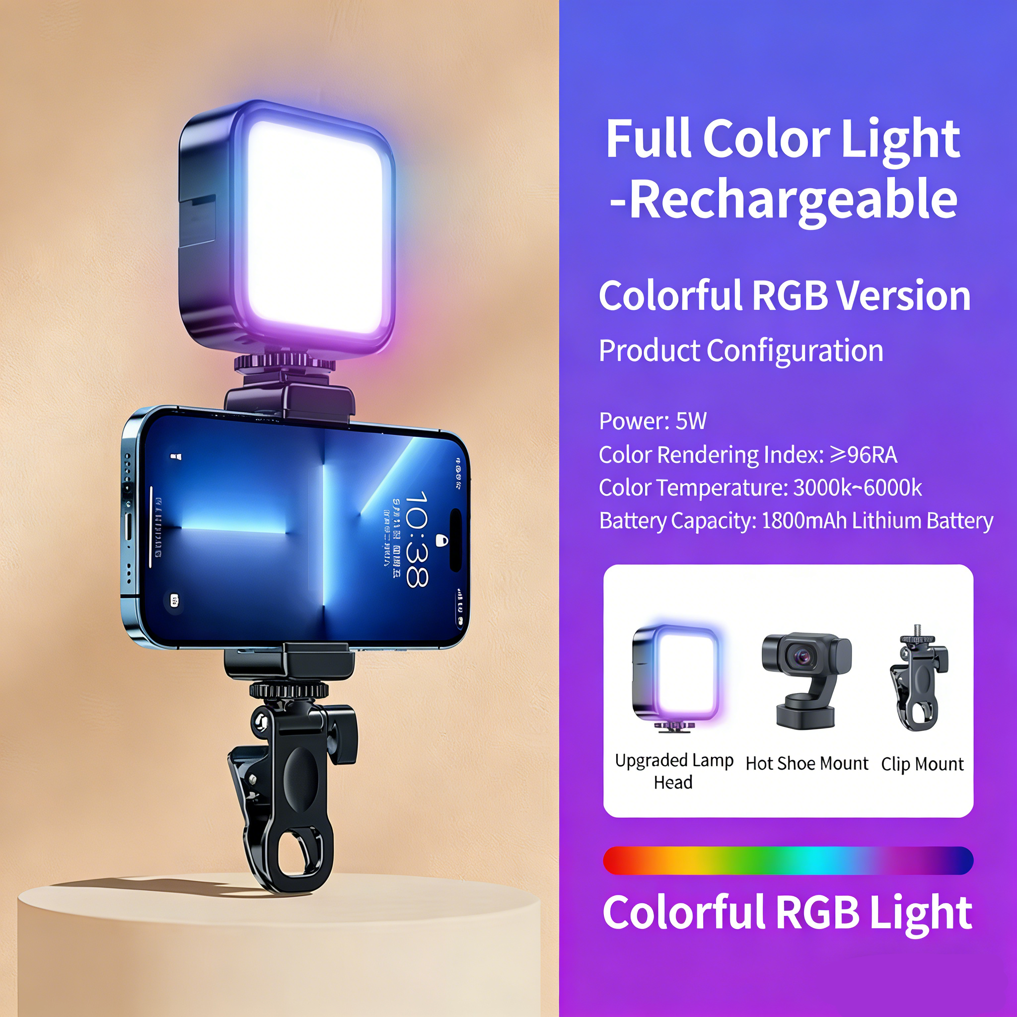 Lumière RGB + Clip (Rechargeable)