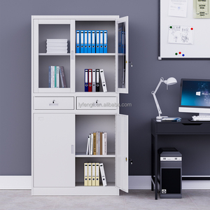 Armoire de classement moderne en acier réglable avec porte vitrée, 2 tiroirs, couleur personnalisable pour l'école, la maison et le bureau - Product Image 1