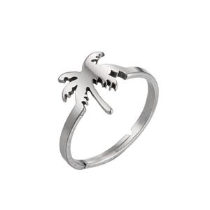 Nouvelle Arrivée Bague Ajustable en Acier Inoxydable Plaqué Or 18 carats Motif Cocotier Frais, Bijou Tendance pour l'Été - Product Image 4
