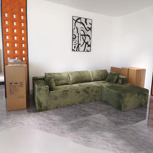 Divano Sezionale Convertibile in Schiuma Sottovuoto Personalizzato, in Corduroy Verde Premium, Salvaspazio, a Forma di L, per Soggiorno - Product Image 3