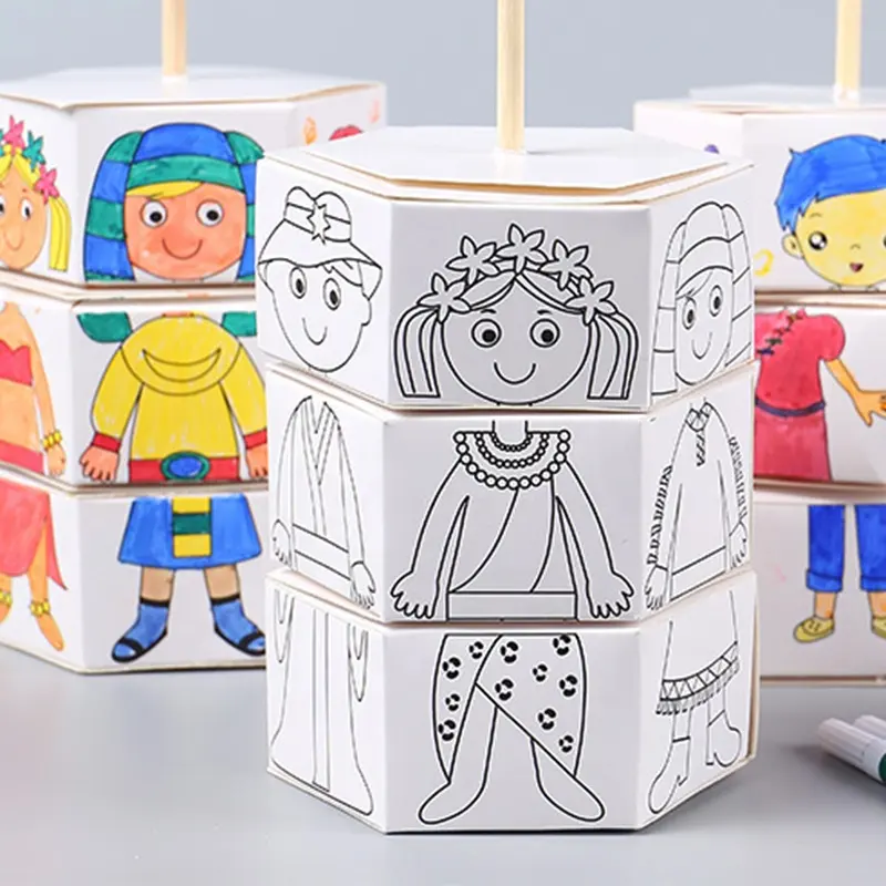 2023 Handmade Puzzle Crianças Rotary DIY Papel Cor Correspondência Rotação Roupas mudando Pintura Kit Diy Cor Pintura Brinquedo