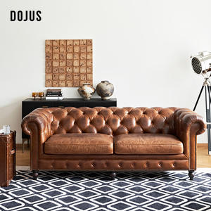 عطلات شسترفيلد عصرية من الجلد الطبيعي وحدات مقطعية من ثلاثة مواقف خشب صلب مستلق - Product Image 2