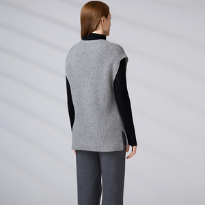 OEM ODM Custom Logo Loose Fit <b>Pullover</b> Fall Winter Layering Women Wool Blend Sleeveless <b>Sweater</b> V Neck Ribbed Knit Vest - Product Image 6
