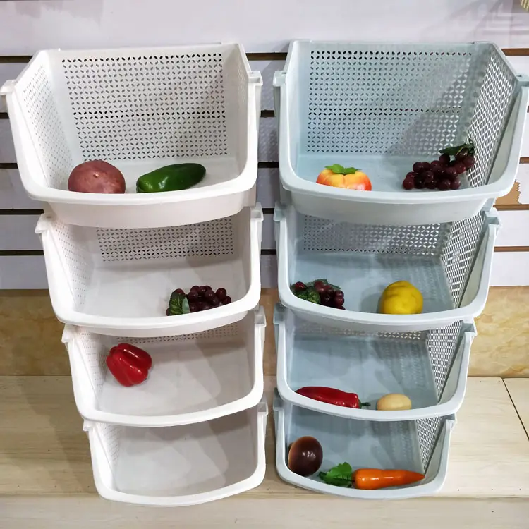 Factory Supply Multilayer PP Stackable Mesh Vegetable Storage Rack Fruit Storage Basket Vegetables Basket Holders for Kitchen