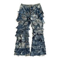 Jeans en denim pour homme taille haute hiver 2025 entièrement personnalisables avec patchwork de boutons et choix de formes de patchs, finition délavée