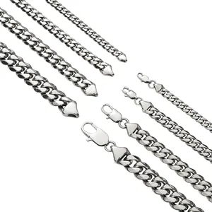 Punk 6 8 10 12 millimetri Delle Donne Degli Uomini di Argento In Acciaio Inox Miami Cuban Link Catena Collana e Braccialetto