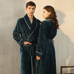 OEM diseño personalizado unisex chal cuello <span class=keywords><strong>Rosa</strong></span> Albornoz personalizado para hombres mujeres negro blanco gris coral Albornoz de lana para spa - Product Image 3