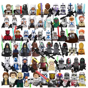 Seri TV film SW Space Wars Darth Vader Han Solo Mandalorain Commander Trooper Mini mainan figur blok bangunan bata untuk anak-anak
