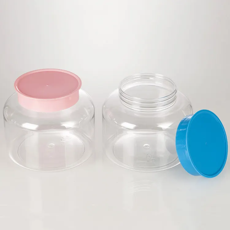 1 L nhựa hình bầu dục rõ ràng container cho nhai kẹo cao su bao bì rõ ràng vòng lớn lọ với nắp màu xanh