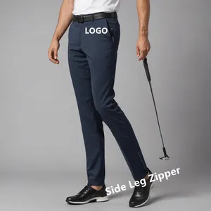 Private Label Business Golf Trousers Cotton Lightweight Straight Fit Casual Pencil Cargo Golf Pants with side leg zipper